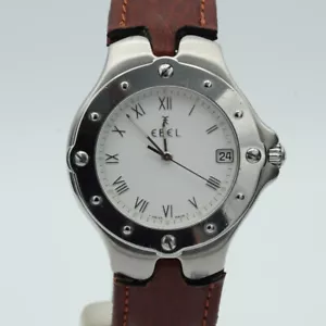 Ebel Sportwave Men's Watch Steel Quartz with Leather Band Steel Bezel 6187631 9 - Picture 1 of 10