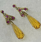 Dangles - Solid 14K Yellow Gold Ruby & Diamond Earrings with Citrine Briolette