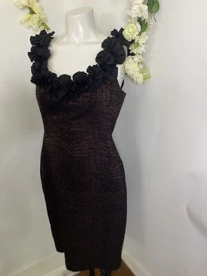 Maggy London Dress Size 8 Black Brown Sleeveless Ruffled Neck Party Vintage EUC - Image 1 of 4