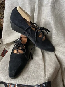 ZAPATOS BRUNO MAGLI Vintage CUÑA DE GAMUZA NEGRA CON CORDONES Tacón de metal plateado TALLA 8 AAA - Imagen 1 de 11