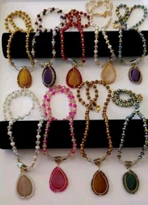 collares set ,pulcera,arete,mexicanos, lote de 9 set cristal y agata,artesanal. - Picture 1 of 6