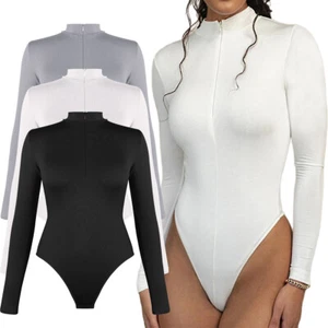Body donna manica lunga body top finto collo pagliaccetto zip body top camicia - Foto 1 di 16