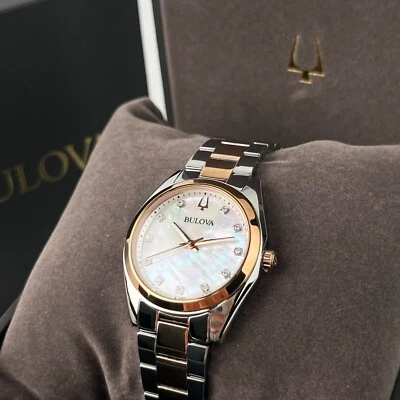 Bulova Women's Watch Surveyor Mother of Pearl White Dial Rose Gold Strap 98P207 - Image 1 of 4