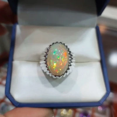 Anillo de ópalo genuino declaración plata de ley 925 solitario anillos de ópalo etíope Foto 1 de 4