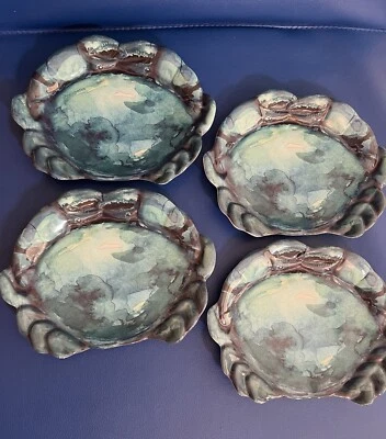 "Juego de 4 platos de melamina Cynthia Rowley 9,5"" forma de cangrejo mármol azul NUEVO HomeGoods" Foto 1 de 4