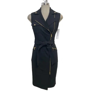 New Calvin Klein Elegant Women's Black Crepe Moto Style Sheath Dress  size 8 - Picture 1 of 9
