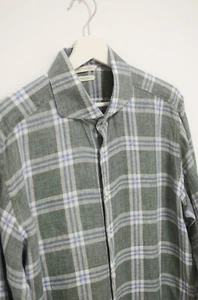 Suitsupply Cotonificio Men’s Linen Shirt 16.5 42 green blue white - Picture 1 of 8