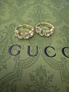 Gucci Script Hoop Earrings Gold Tone And Faux Crystal NICE PRE OWNED - Picture 1 of 5