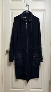 Free People Longline Sweater Jacket Coat Navy Knit Utility Pockets Size XS - Picture 1 of 22