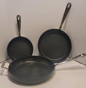 All-Clad Black Hard Anodized Nonstick 3 pc. Fry Pan Cookware Set 8/10/12" EUC - Picture 1 of 23