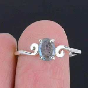 Labradorite Gemstone Anniversary Cluster Wedding Ring Size 8 925 Sterling Silver - Picture 1 of 8