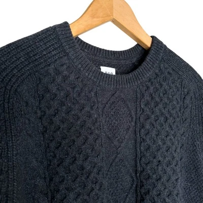 Gap Cable Knit Crewneck Sweater Mens Large Gray Wool Blend Fisherman Pullover - Image 1 of 4