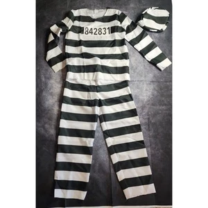 Spirit Halloween Kids JailBird Prisoner Size M Costume Shirt, Pants, Cap Unisex - Picture 1 of 8