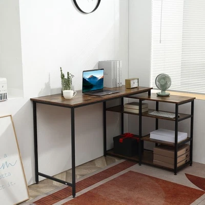 HOMCOM Computertisch Bürotisch platzsparend Spanplatte Metall Rustikales Braun - Bild 1 von 4