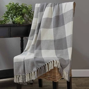 Wicklow Throw Black 60x50 Dove Grey Cream Tassels Buffalo Check Park - Picture 1 of 4