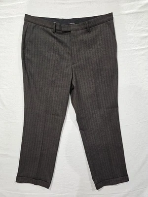 Calvin Klein Dress Pants Flat Front Straight Wool Blend Stretch Brown Mens 40x32 - Image 1 of 4