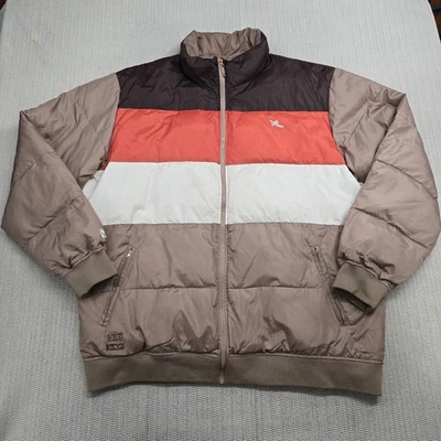 Chaqueta acolchada Rocawear Puffer para hombre 3XL marrón rojo blanco bloques de color cremallera completa logotipo Foto 1 de 4