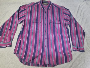 Vintage Levis Sutter Creek Shirt Mens Medium Purple Stripe Cotton Made USA 90s - Picture 1 of 16