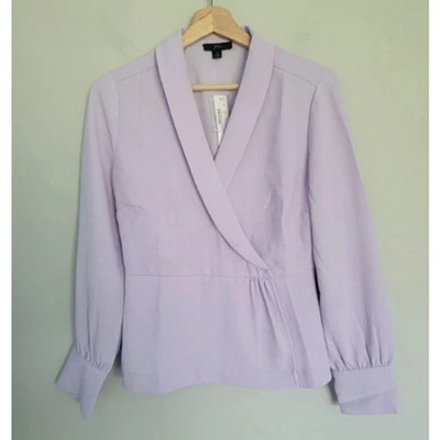 NUEVO CON ETIQUETAS J. Blusa Crew para mujer 4 crepé imitación envoltura manga larga lila lavanda Foto 1 de 4