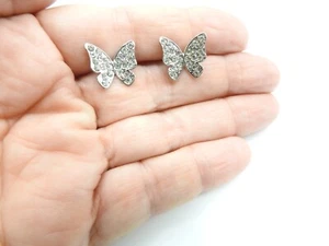 Ohrringe klar Strass Nieten silberfarben Metall Schmetterling Vintage - Bild 1 von 4