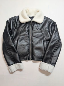 New Look Black Faux Leather Bomber Motorcycle Jacket Womens Medium Biker NWT - Picture 1 of 7