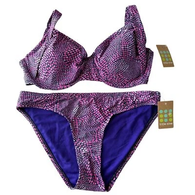 NUEVO CON ETIQUETAS Title Nine Púrpura Con Aros Bikini Traje de Baño Top Talla 36DD Parte Inferior Pequeña Foto 1 de 4