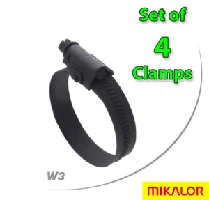 Set of 4 MIKALOR W3 Stainless Steel ASFA “L” Worm-Drive Black Jubilee Hose Clamp - Foto 1 di 4