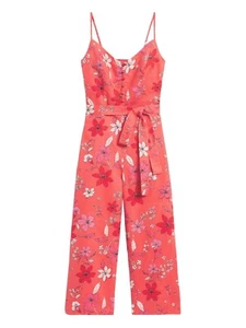  Banana Republic Leinen Koralle Blumen Spaghettiträger Crop Overall Gr. 0 Neu ohne Etikett - Bild 1 von 3