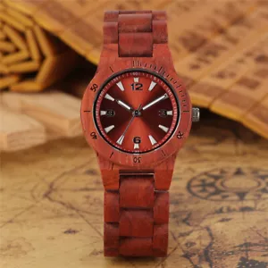 Lässige rote Sandelholz Holzuhr Quarzuhren für Herren Vollholz Armband - Bild 1 von 9