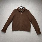 Eddie Bauer Sweater Womens Large Brown Wool Blend Knit Full Zip Outdoor Hiking
