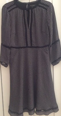 Max Studio Mod Dress SMALL 3/4 Sleeve Lined Black White Geometric Fit Flare  - Image 1 of 4