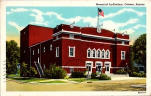 Memorial Auditorium Ottawa Kansas Linen Postcard - Picture 1 of 2