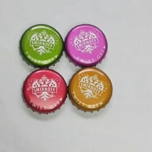 Lot of 4 Smirnoff Malt Beer Bottle Caps Crown Red Pink Gold Green Man Cave - Picture 1 of 10