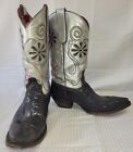 Silver & Black Resistol Ranch Shaved Stingray Boots W/ Inlay Flowers - Sz 9.5 B