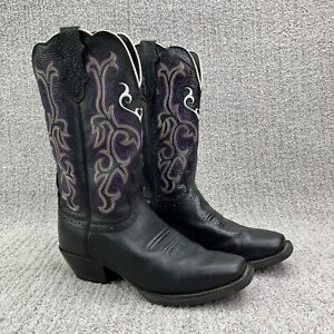 Justin Boots Womens 7.5 Stampede Western Boots Black Purple Cowgirl L2554