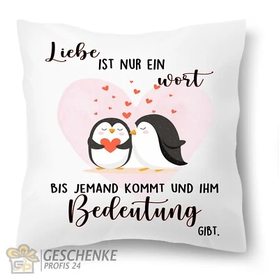 Kissen bedruckt Valentinstag, Liebe, Herz, Pinguine, Love, Dekokisse mit Füllung - Bild 1 von 4