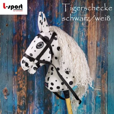 L-Sport Steckenpferd Hobby Horse groß Tiger schwarz/weiß mit Zaumzeug + Halfter - Bild 1 von 2