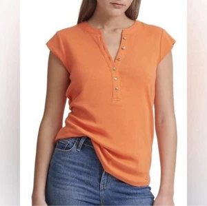 Calvin Klein Orange Cap Sleeve Henley Sz. XL - Picture 1 of 3