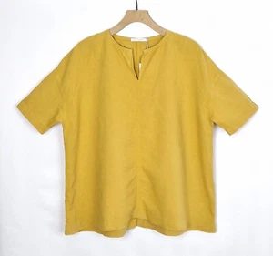 ZWEI DÄNEN GELB HONIG LEINEN BAUMWOLLE OVERSIZED KÜNSTLER MINIMAL TOP BLUSE M 14 - Bild 1 von 9