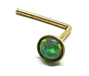 Opal Gold Nose Stud Light Green 9ct Gold 22g (0.6mm) 9k 2.5mm L Bent Piercing  - Picture 1 of 12