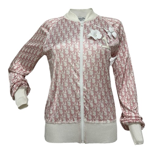 Christian Dior S S 2004 stampa trotter Swarovski n. Giacca con zip 1 fiore