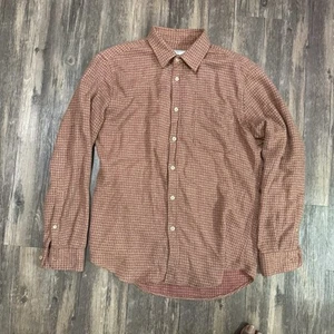 Portuguese Flannel Shirt Men's Medium Orange Houndstooth Long Sleeve - Imagen 1 de 9