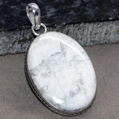 925 Silver Plated Howlite      Pendant Handmade Gemstone Jewelry Size  2" AU Z20 - image 1 of 3