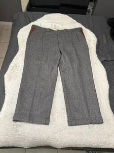 Pantalone uomo Orvis a spina di pesce lana gey pelle bordo tasca 46x28 tweed - Foto 1 di 9