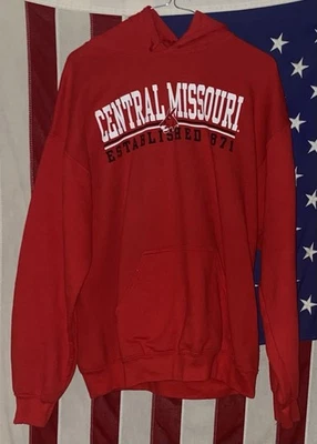 Sudadera con capucha roja vintage de la Universidad Estatal Central de Missouri para adultos grande CMSU USADA EN EXCELENTE ESTADO Foto 1 de 2