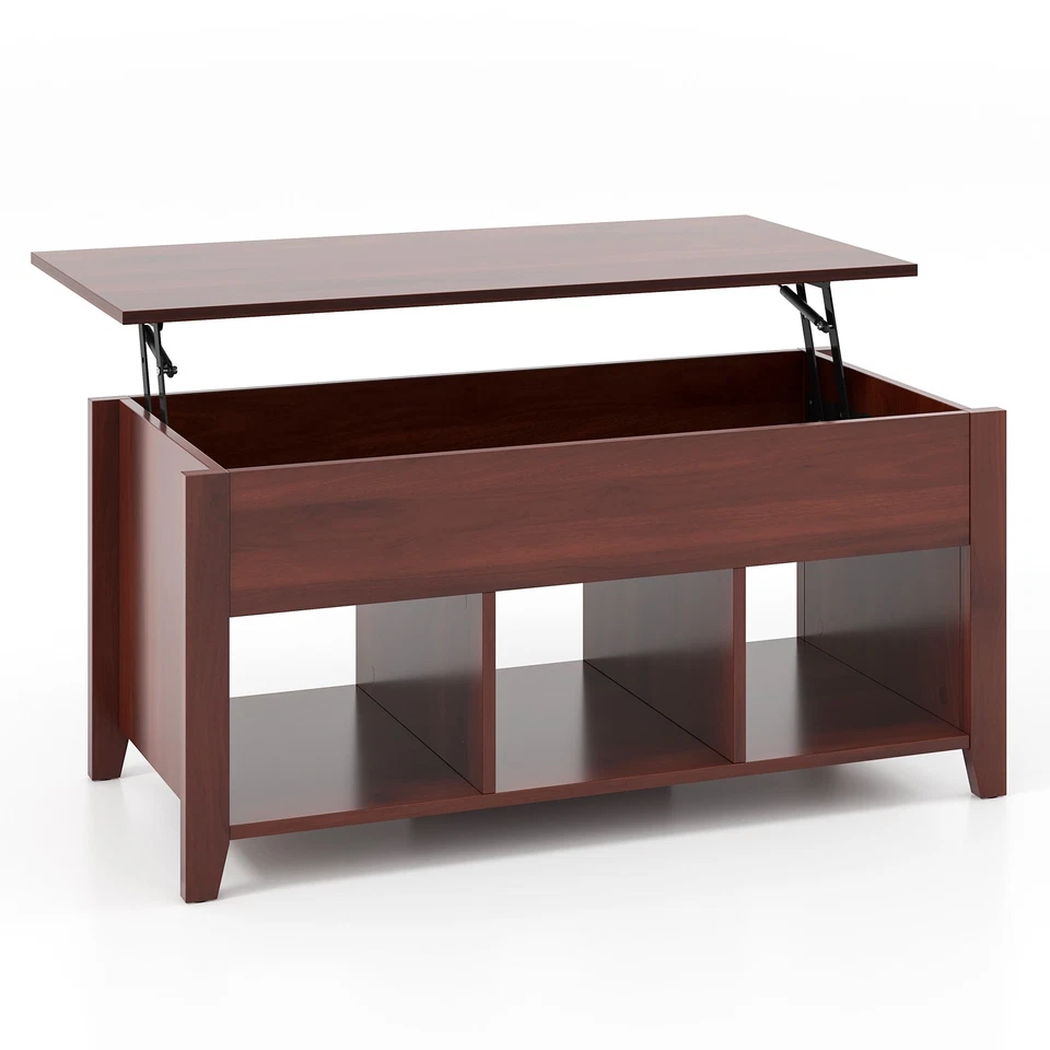 Costway Lift Top Coffee Table w/ Hidden Compartment and Storage Shelves Brown