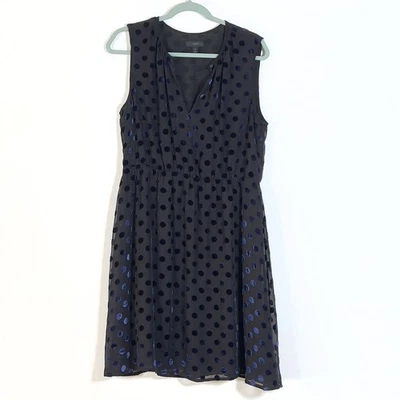 J. Vestido midi Crew mezcla de seda sin mangas talla 12 negro azul terciopelo lunares Foto 1 de 4