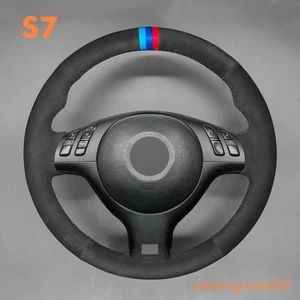 Black Suede M Stripe Steering Wheel Cover Wrap for BMW M3 M5 E39 E45 E46 330CI - Picture 1 of 13