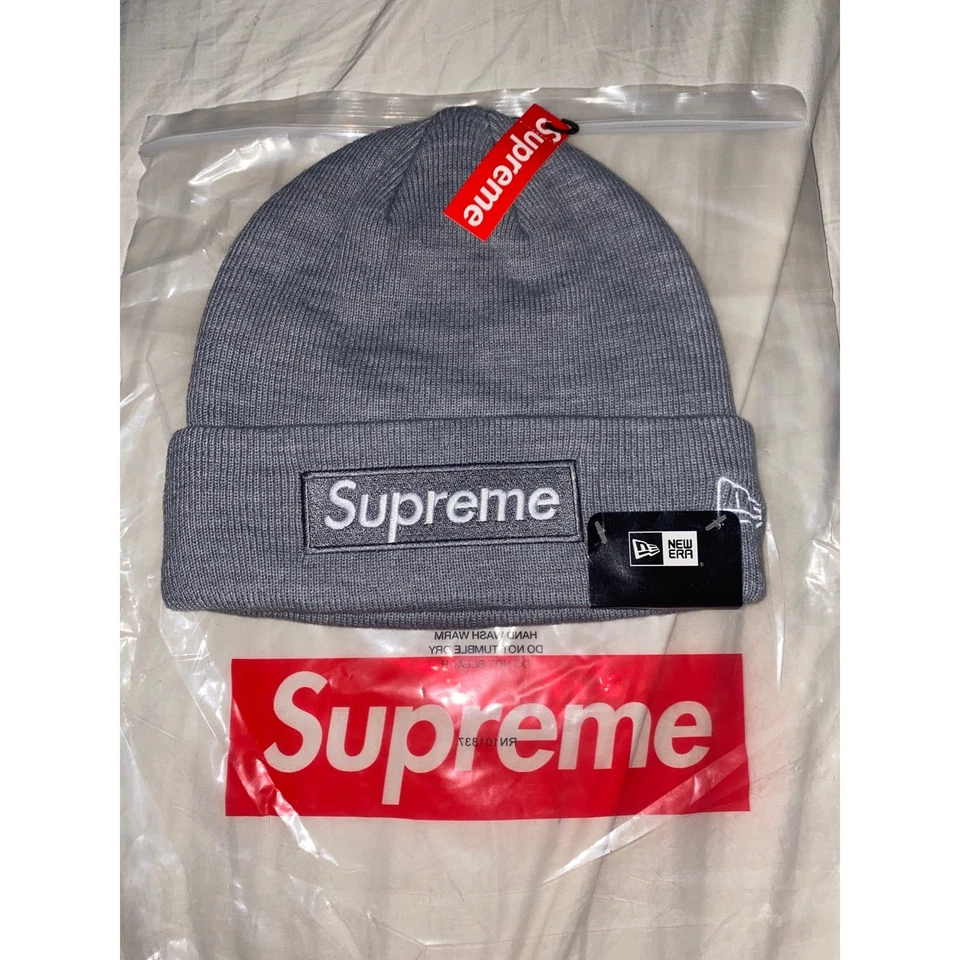 Gorro Supreme New Era con logotipo de caja gris jaspeado sombrero para hombre de fama mundial Foto 1 de 4