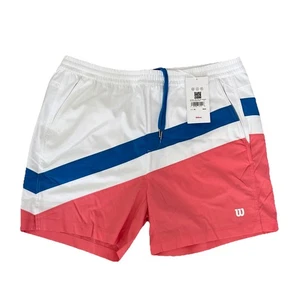 Wilson Pink Blue Drawstring Athletic Pull On Tennis Volley Shorts Men 6" XL - Picture 1 of 4